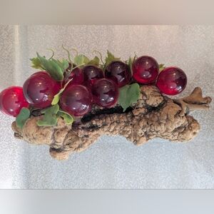 Grapes, MCM, Lucite Red/Orange Glass Grapes on Natural DriftWood